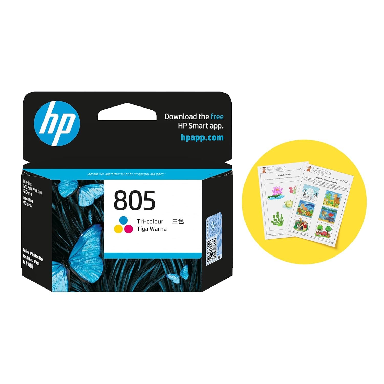 HP 805 Tri-Color Original Ink Cartridge,Multi-Color Pack